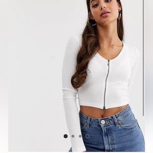 ASOS DESIGN Tall top in rib with full length zip long sleeve